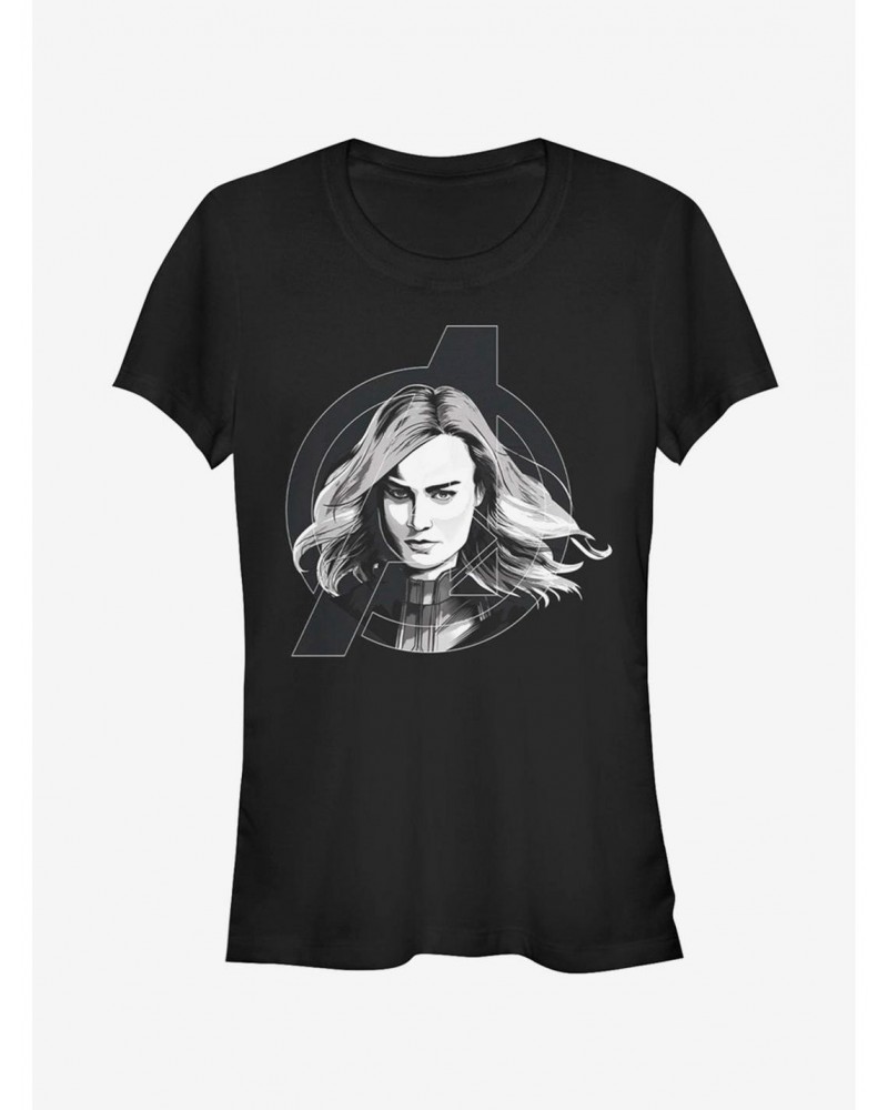 Marvel Avengers: Endgame Captain Marvel Black And White Girls T-Shirt $8.76 T-Shirts