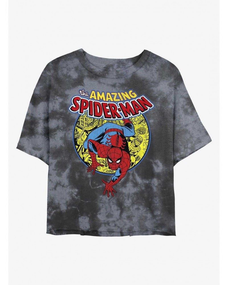 Marvel Spider-Man Urban Hero Tie-Dye Girls Crop T-Shirt $9.48 T-Shirts