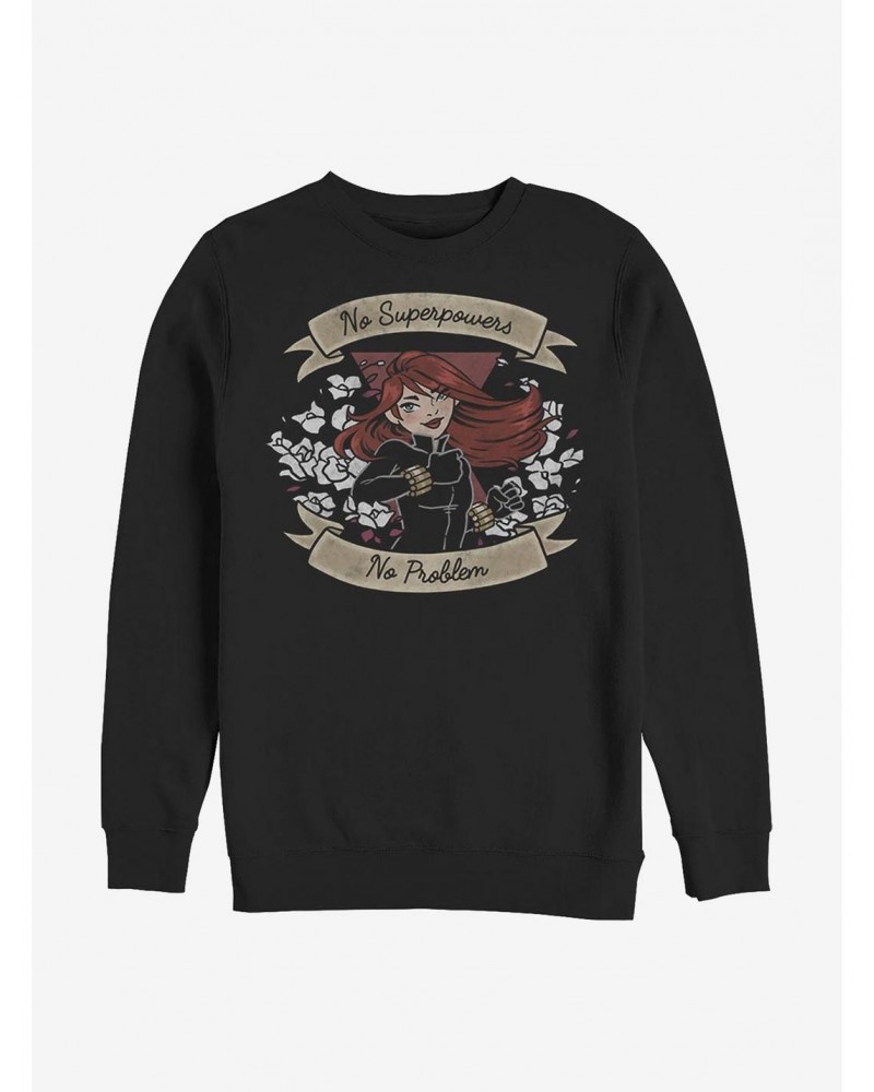 Marvel Black Widow No Superpowers No Problem Crew Sweatshirt $13.87 Sweatshirts