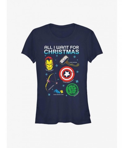 Marvel Avengers Christmas List Girls T-Shirt $6.37 T-Shirts