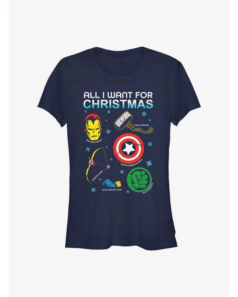 Marvel Avengers Christmas List Girls T-Shirt $6.37 T-Shirts