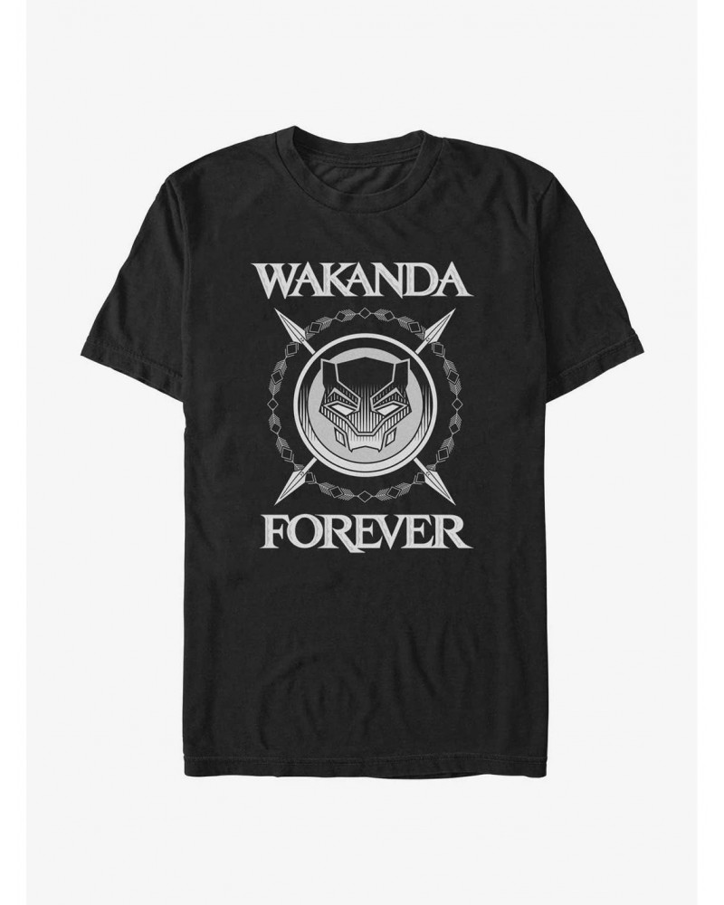 Marvel Black Panther Wakanda Forever Crossed Spears T-Shirt $8.03 T-Shirts