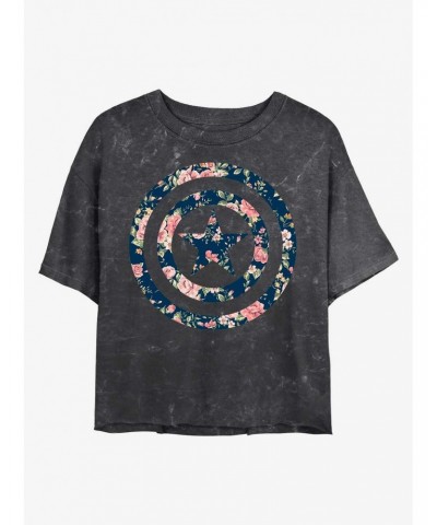 Marvel Floral Shield Mineral Wash Crop Girls T-Shirt $7.86 T-Shirts