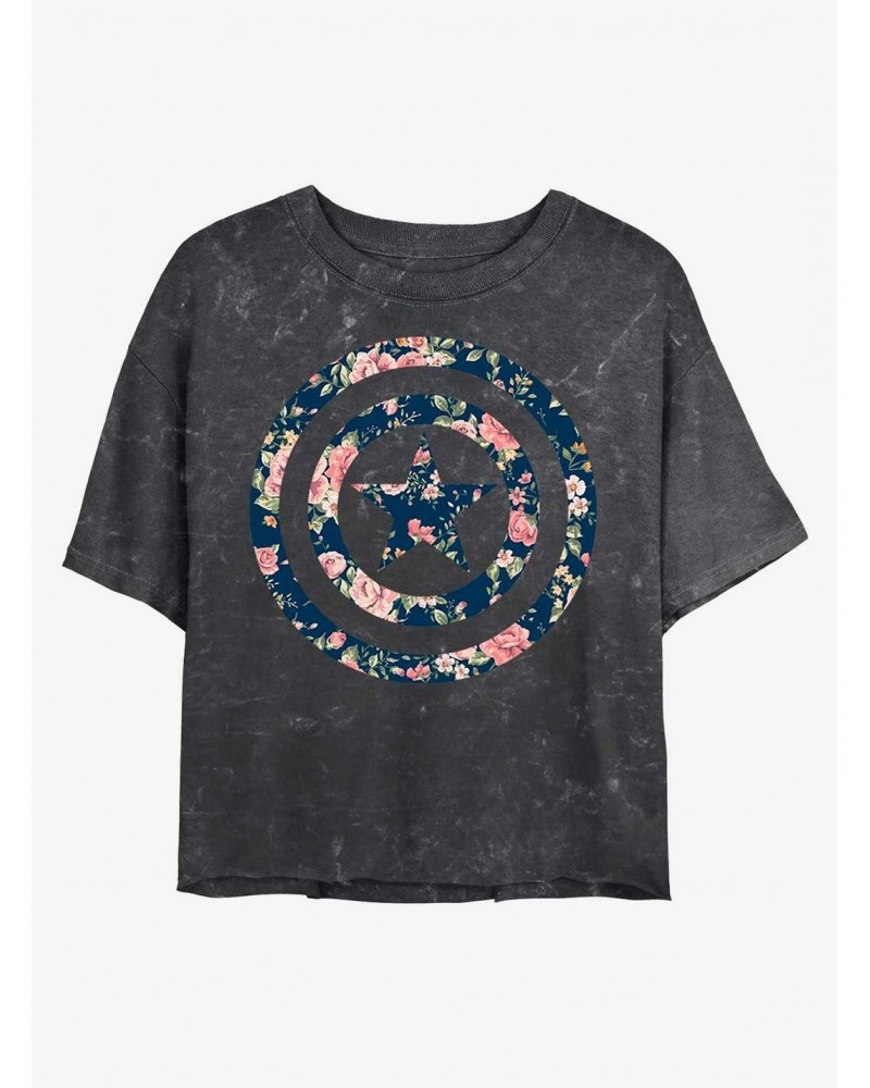 Marvel Floral Shield Mineral Wash Crop Girls T-Shirt $7.86 T-Shirts