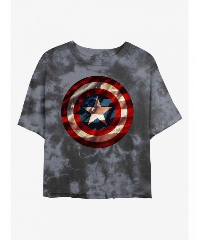 Marvel Captain America Flag Shield Tie-Dye Girls Crop T-Shirt $8.55 T-Shirts