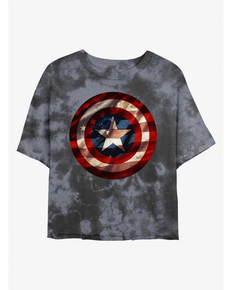 Marvel Captain America Flag Shield Tie-Dye Girls Crop T-Shirt $8.55 T-Shirts