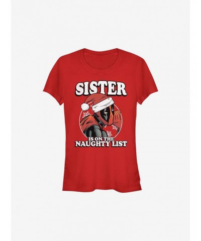 Marvel Deadpool Sister Is On The Naughty List Holiday Girls T-Shirt $9.76 T-Shirts