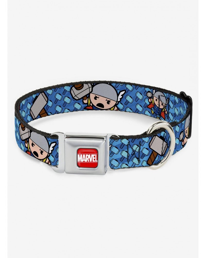 Marvel Thor Kawaii Poses Hammer Monogram Seatbelt Buckle Dog Collar $10.21 Pet Collars