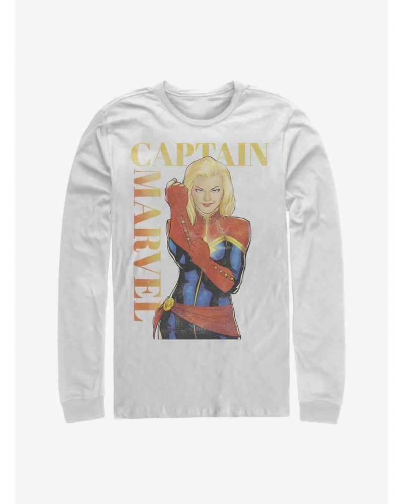 Marvel Captain Marvel Cartoon Drawing Long-Sleeve T-Shirt $8.69 T-Shirts