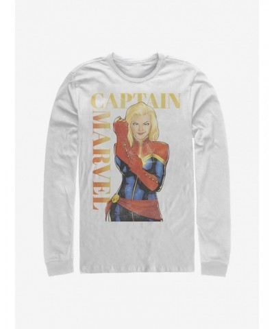 Marvel Captain Marvel Cartoon Drawing Long-Sleeve T-Shirt $8.69 T-Shirts