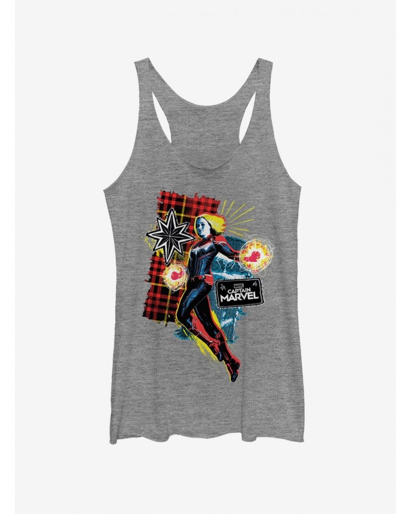 Marvel Captain Marvel 90s Grunge Patch Girls Tank Top $8.50 Tops