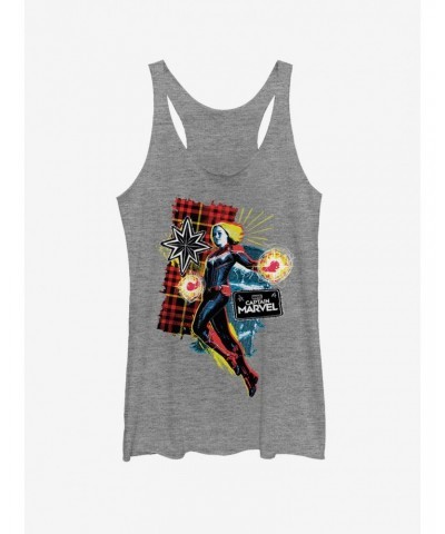 Marvel Captain Marvel 90s Grunge Patch Girls Tank Top $8.50 Tops