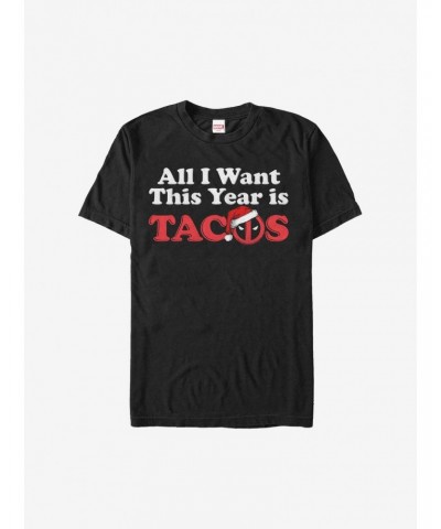 Marvel Deadpool All I Want This Year Is Tacos Logo Holiday T-Shirt $5.74 T-Shirts