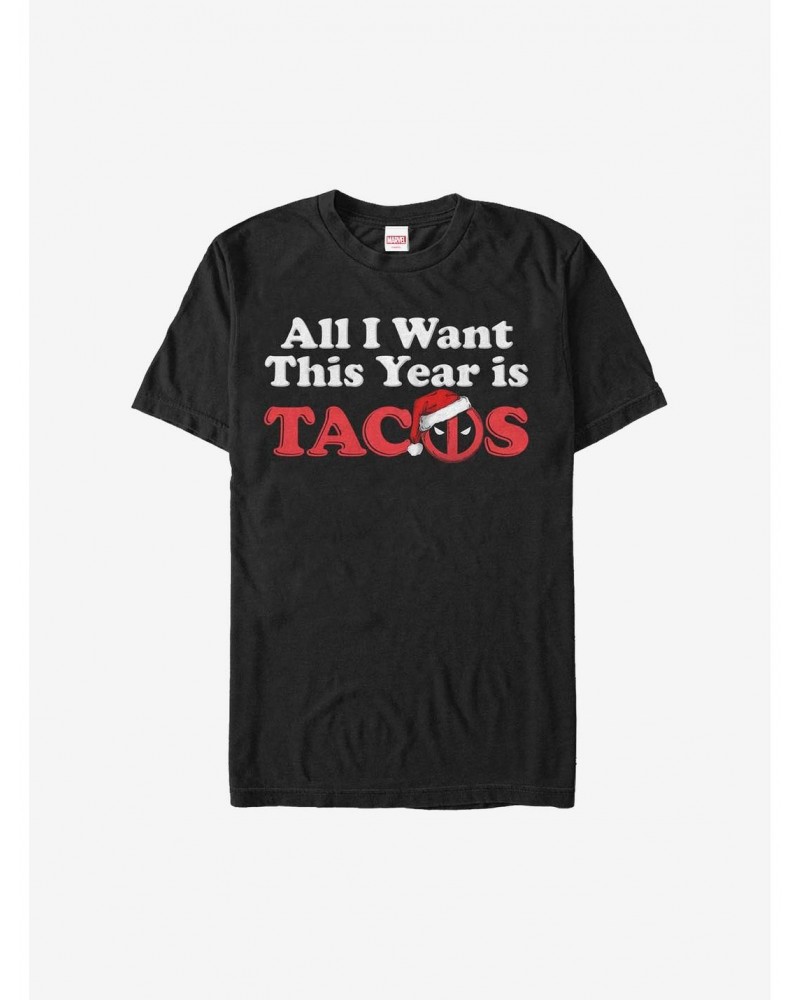 Marvel Deadpool All I Want This Year Is Tacos Logo Holiday T-Shirt $5.74 T-Shirts