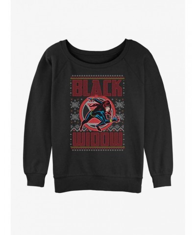 Marvel Black Widow Snowy Hero Ugly Christmas Girls Slouchy Sweatshirt $9.45 Sweatshirts