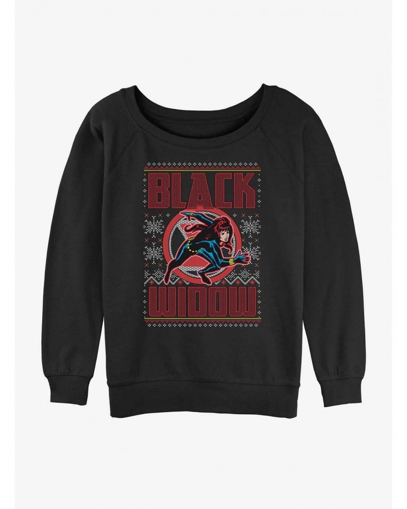 Marvel Black Widow Snowy Hero Ugly Christmas Girls Slouchy Sweatshirt $9.45 Sweatshirts