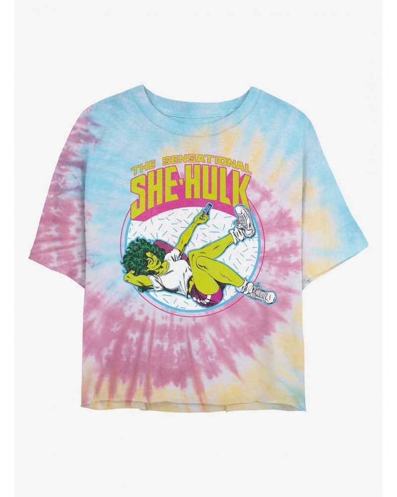 Marvel Hulk Sensational She-Hulk Tie Dye Crop Girls T-Shirt $7.10 T-Shirts