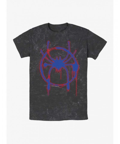 Marvel Spider-Man Miles Morales Symbol Mineral Wash T-Shirt $9.53 T-Shirts