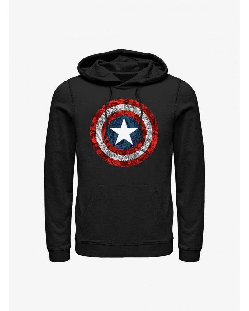 Marvel Captain America Comic Book Shield Overlay Hoodie $17.96 Hoodies