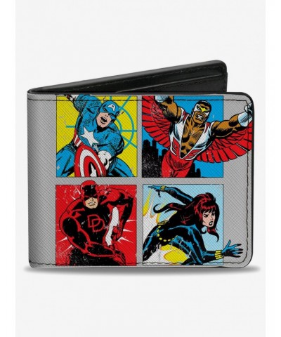 Marvel Avengers Retro Marvel Comics Superhero Pose Blocks And Title Logo Bifold Wallet $7.52 Wallets