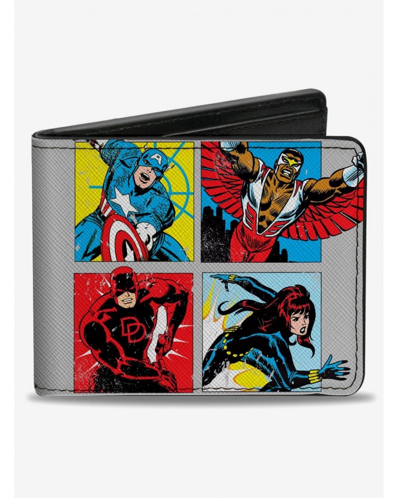 Marvel Avengers Retro Marvel Comics Superhero Pose Blocks And Title Logo Bifold Wallet $7.52 Wallets