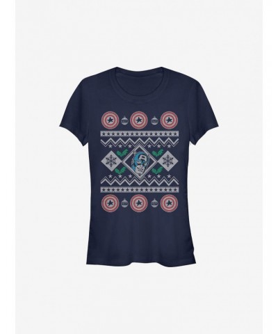 Marvel Captain America Christmas Pattern Sweater Girls T-Shirt $7.57 T-Shirts