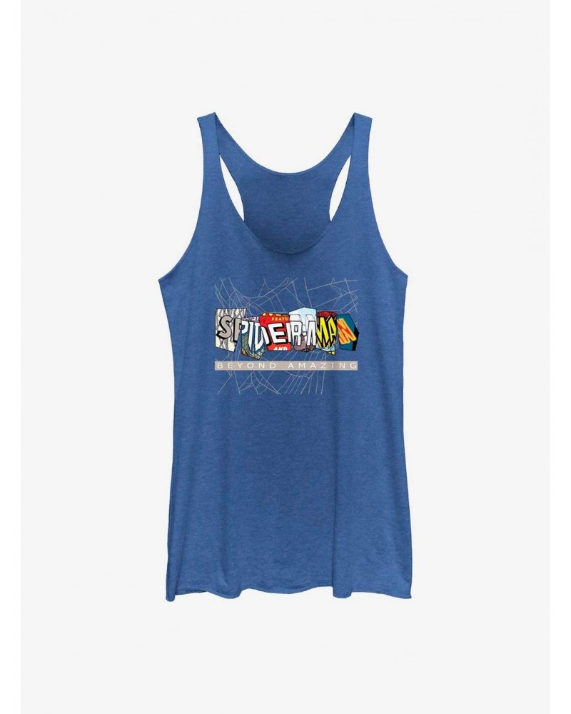 Marvel Spider-Man 60th Anniversary Comic Clippings Beyond Amazing Logo Girls Tank $10.15 Tanks